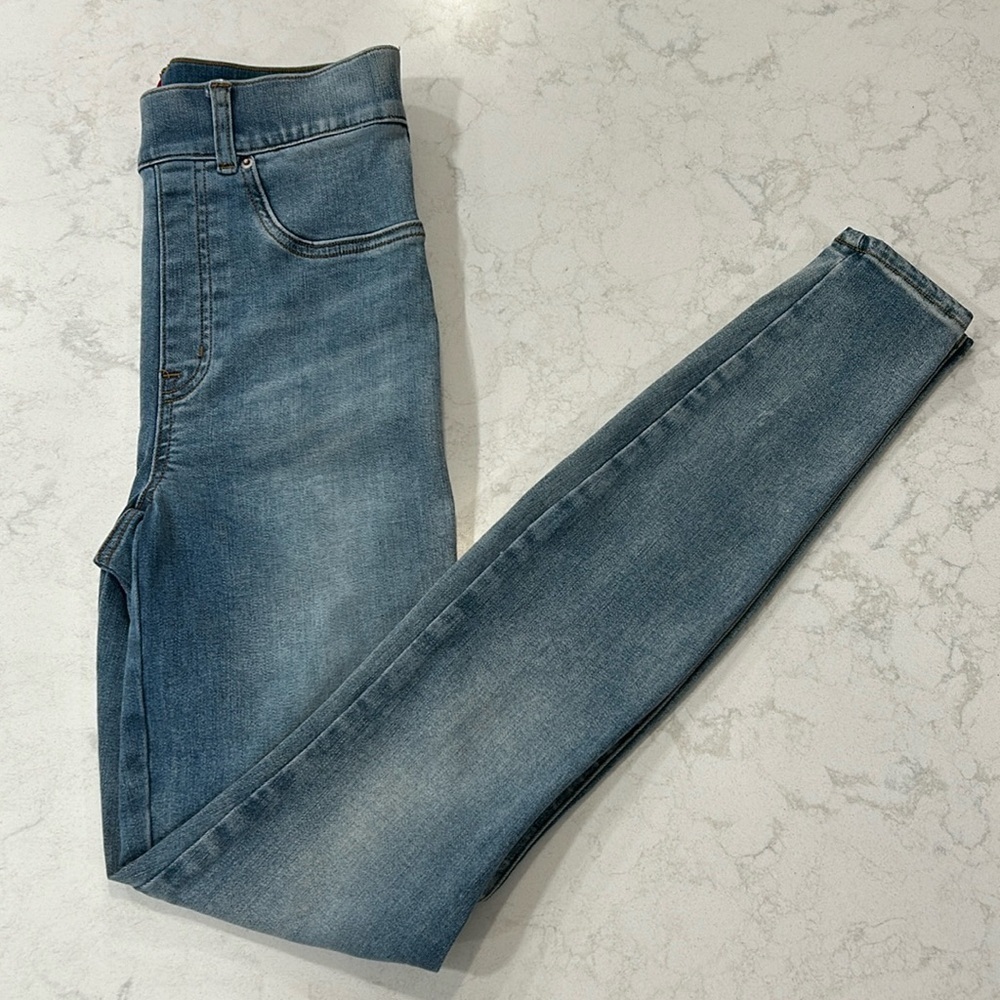 Spanx Jeanish Ankle Leggings Skinny Denim Medium Wash XS Tall